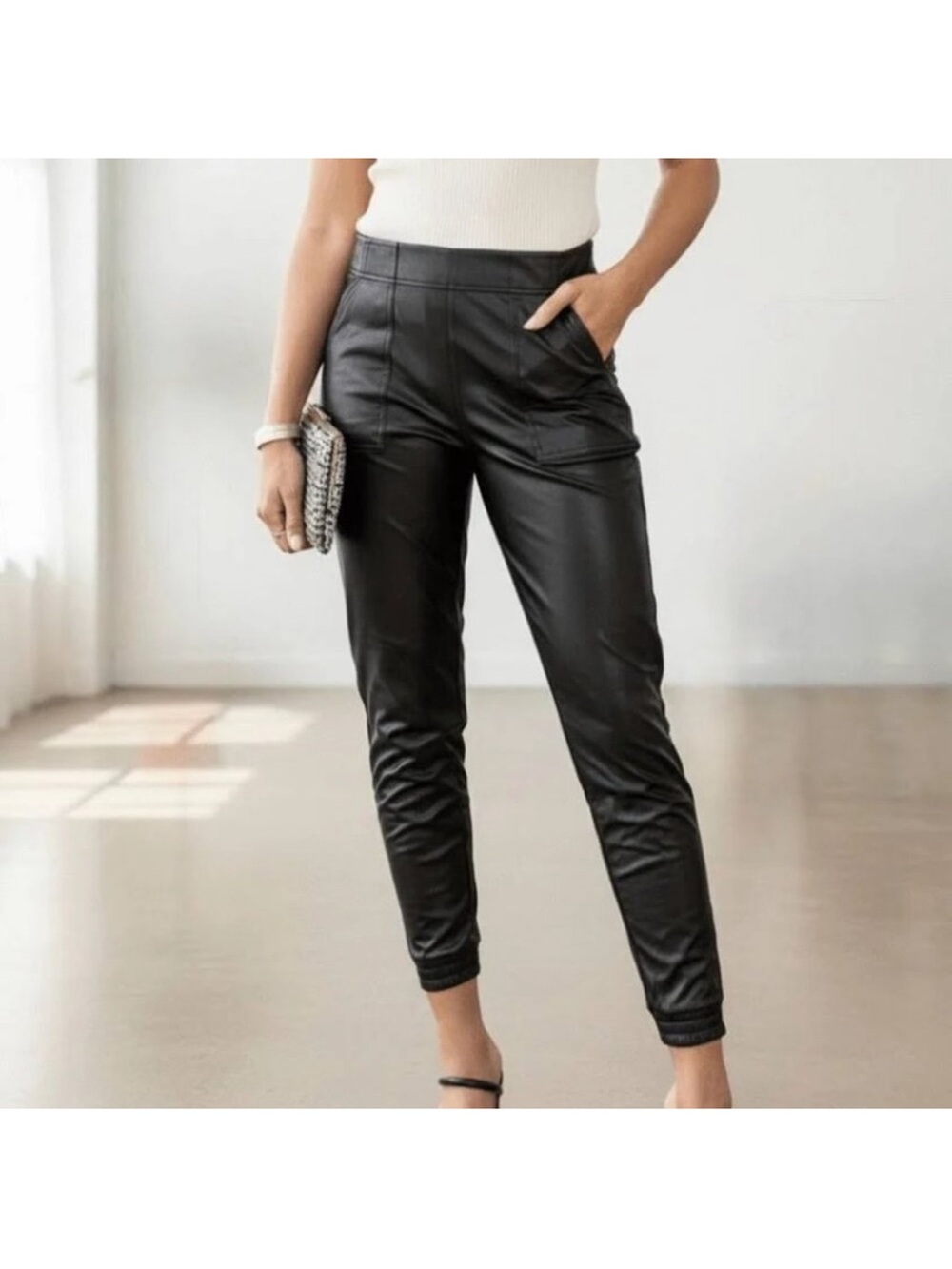 Spanx Faux Leather Jogger Pant, Large, Black large